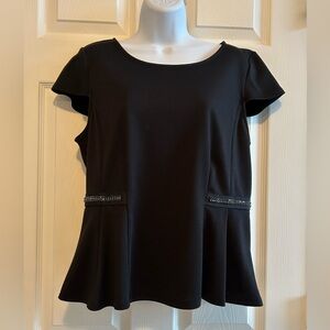 Elle Black Peplum Blouse with side Embellishments